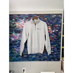 Champion Men Heather Gray Reverse Weave Quarter Zip Sweatshirt Logo Size Small